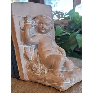 Angel Terra Cotta Book Ends | Angelic Cherub Bookends | Vintage Bookends